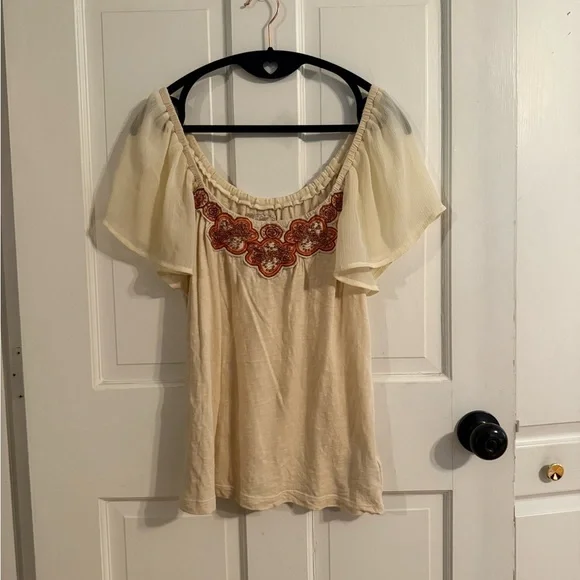 Deletta (Anthropologie) Cream Blouse with Red Embroidery - Picture 2 of 9